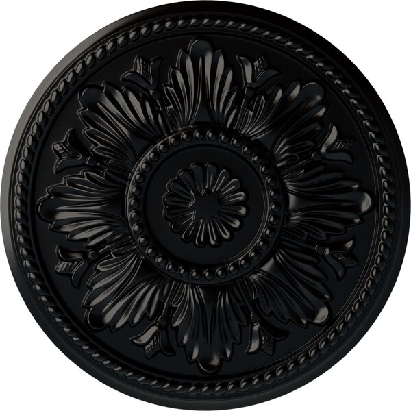 Ekena Millwork Edinburgh Ceiling Medallion (Fits Canopies up to 5 1/4"), Hand-Painted Jet Black, 18"OD x 1 3/4"P CM18EDBLF - main